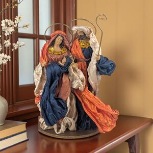 Vintage Holy Family Nativity Figurine: Fabric Mache Christmas Statue